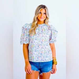 Karlie Floral Puff Sleeve Blouse Size Medium